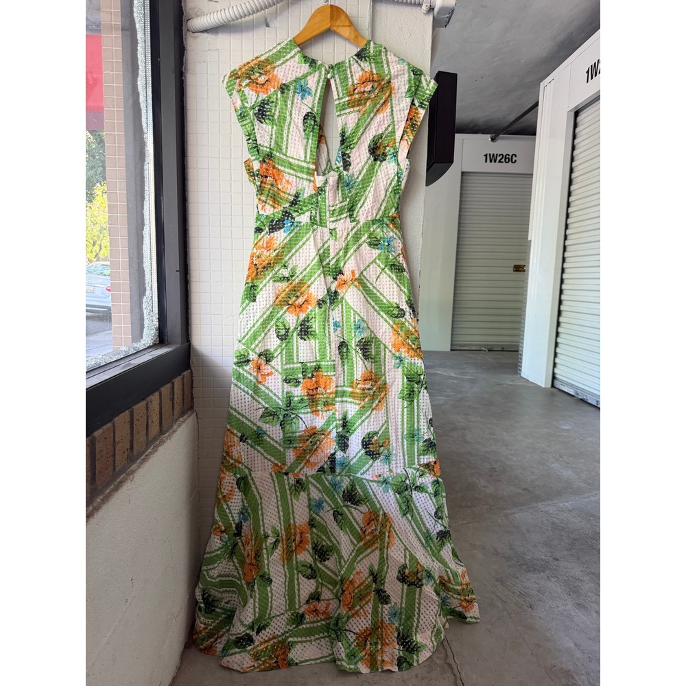 Maeve Anthropologie Maxi Dress 4 Green Floral Open Back Cap Sleeve - Picture 6 of 9